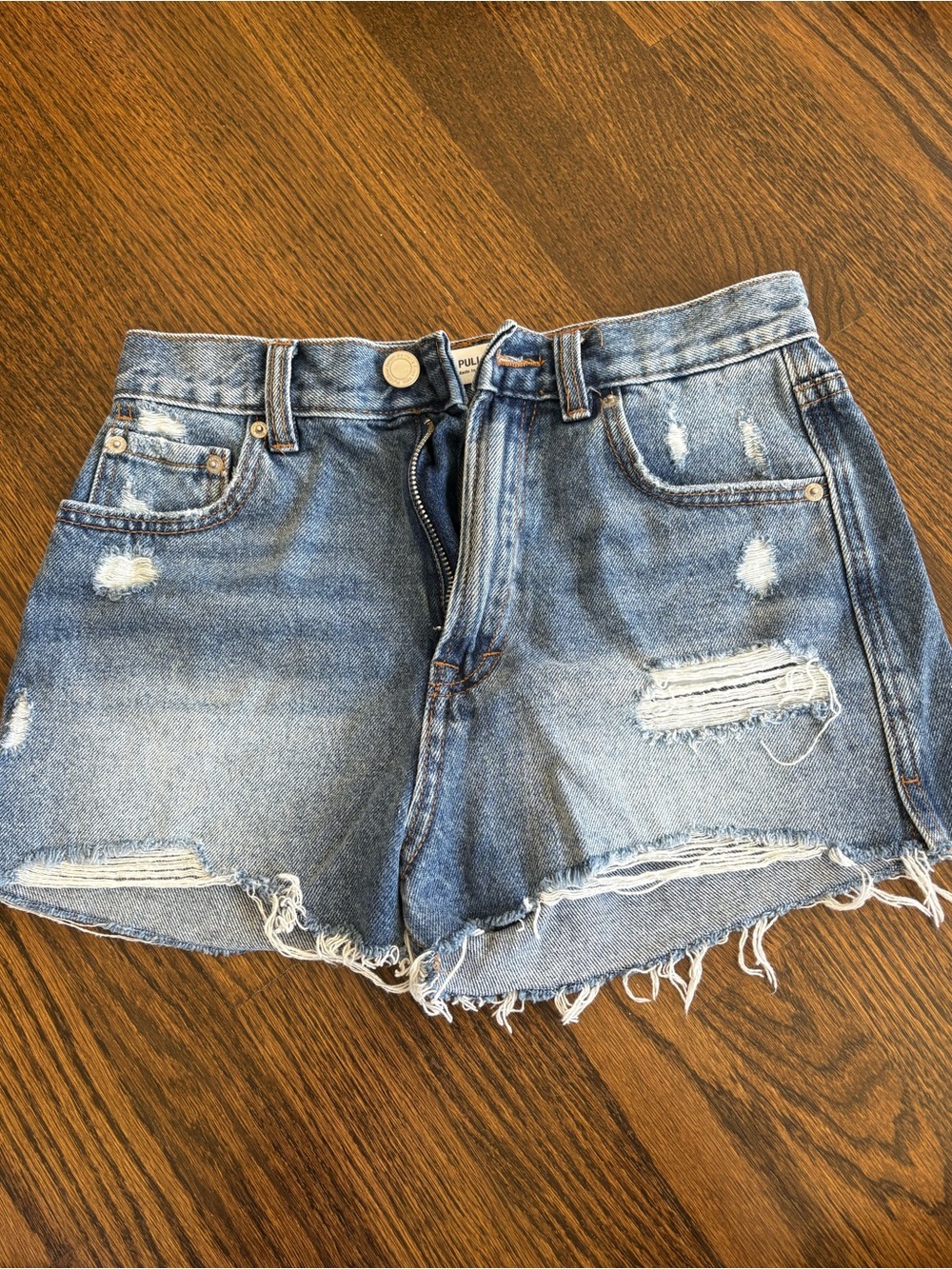 Pull&Bear Light Blue Distressed Denim Shorts
